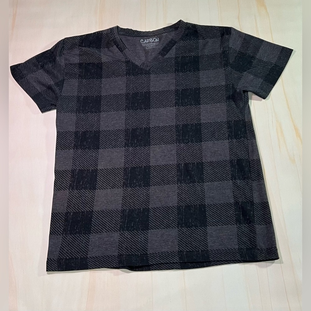 Mens Carbon Large Black Plaid V-Neck Shirt